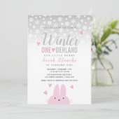 ウィンターオンデルランド シルバーピンク 1歳の誕生日 招待状 (スタンド正面)