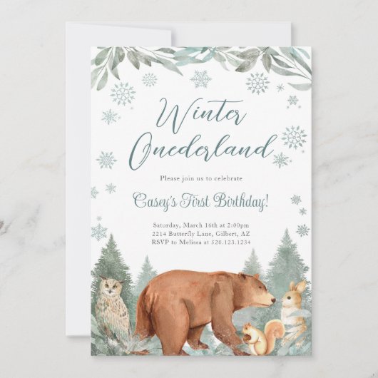 ウィンターオンデーランドの動物パーティー招待状 招待状