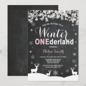 ウィンターオンデーランドの女の子1歳の誕生日招待状 招待状 (正面/裏面)