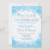 ウィンターオンデーランドの男の子1歳の誕生日招待状 招待状 (正面)