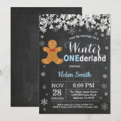 ウィンターオンデーランドの男の子1歳誕生日招待状 招待状 (正面/裏面)