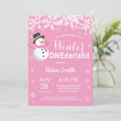ウィンターオンデーランドの雪だるまの女の子 1歳の誕生日 招待状 (スタンド正面)