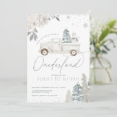 ウィンターオンデーランドの雪だるま 1歳の誕生日おめでとう 招待状 (スタンド正面)