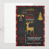 ウィンターオンデーランドの鹿の男の子1歳の誕生日招待状 招待状 (正面/裏面)