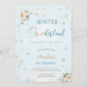 ウィンターオンデーランドの1歳誕生日パーティー フローズン1st 招待状 (正面/裏面)