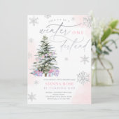 ウィンターオンデーランドクリスマスピンク＆シルバーバースデー 招待状 (スタンド正面)