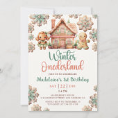 ウィンターオンデーランドジンジャーブレッドクリスマス誕生日 招待状 (正面)