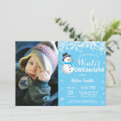 ウィンターオンデーランド雪だるま少年1歳誕生日 招待状 (スタンド正面)