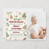ウィンターオンデーランド1歳誕生日クッキー クリスマス 招待状 (正面)