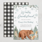 ウィンターオンデーランド ウッドランド アニマル パーティー 招待状 (正面/裏面)