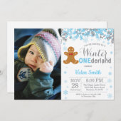 ウィンターオンデーランド クリスマス 男の子 1歳 誕生日 写真 招待状 (正面/裏面)