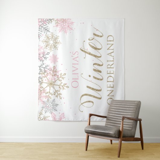 ウィンターオンデーランド ピンクガール ファーストバースデー タペストリー (インサイチュ)