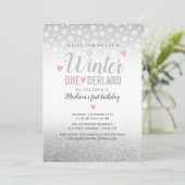 ウィンターオンデーランド ピンクシルバー 1歳誕生日 招待状 (スタンド正面)