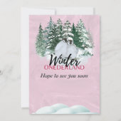 ウィンターオンデーランド ファーストバースデー ペンギン ピンク 招待状 (裏面)