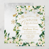 ウィンターオンデーランド ホワイトフラワーズの雪の結晶 招待状 (正面/裏面)