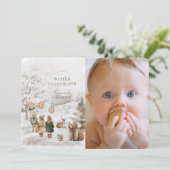 ウィンターオンデーランド 動物 子ども 1歳 誕生日 写真 招待状 (スタンド正面)