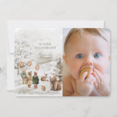 ウィンターオンデーランド 動物 子ども 1歳 誕生日 写真 招待状 (正面)