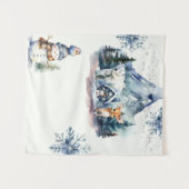 ウィンターオンデーランド 幻想的な森の1歳誕生日 タペストリー (正面(横))