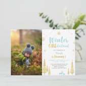 ウィンターオンデーランド, 男の子1歳の写真付き誕生日 招待状 (スタンド正面)