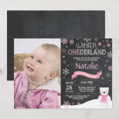 ウィンターオンデーランド 1歳の誕生日招待状 招待状 (正面/裏面)