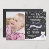 ウィンターオンデーランド 1歳の誕生日招待状 招待状 (正面/裏面)