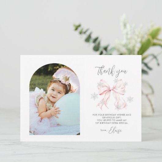 ウィンターオンデーランド 1歳の誕生日 フラット サンクス カード (スタンド正面)