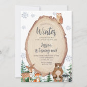 ウィンターオンデーランド 1歳の誕生日 動物の森 招待状 (正面)