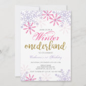 ウィンターオンデーランド 1歳の誕生日 女の子 ピンク 招待状 (正面)