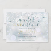 ウィンターオンデーランド 1歳の誕生日 青と金 招待状 (正面)