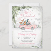 ウィンターオンデーランド 1歳誕生日招待状 招待状 (正面)