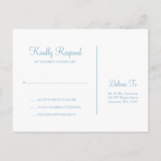 ウィンターオークツリーブルーホワイトバルミツワーRSVP インビテーションポストカード (裏面)