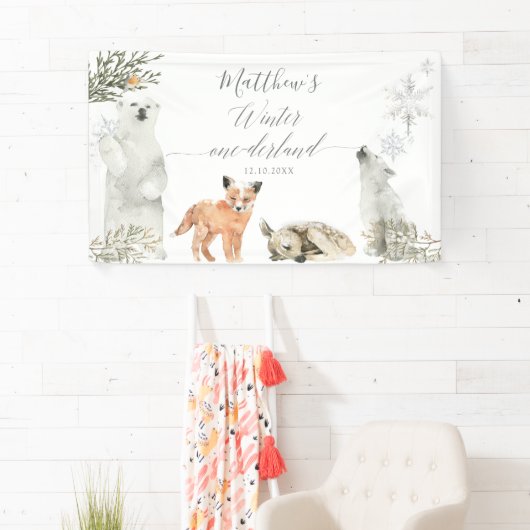 ウィンターオーネダーランドウッドランドアニマル誕生日ラージ 横断幕 (インサイチュ)