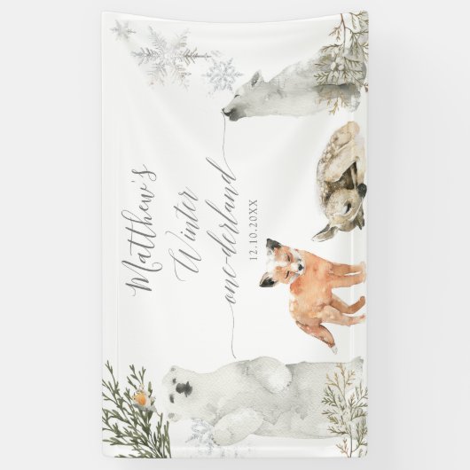 ウィンターオーネダーランドウッドランドアニマル誕生日ラージ 横断幕 (縦)