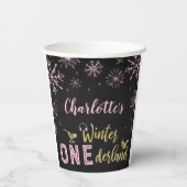 ウィンターオーネダーランド誕生日紙カップスノーフレーク 紙コップ (裏面)