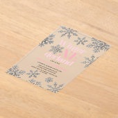 ウィンターオーバーランドピンクシルバースノーフレーク誕生日 アクリル招待状 (レイダウン)