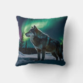 ウィンターオーロラ&ティンバーウルフワイルドライフデザイン クッション (裏面)