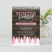 ウィンターオ素朴ネダーランドピンク1歳の誕生日招待状 招待状 (スタンド正面)