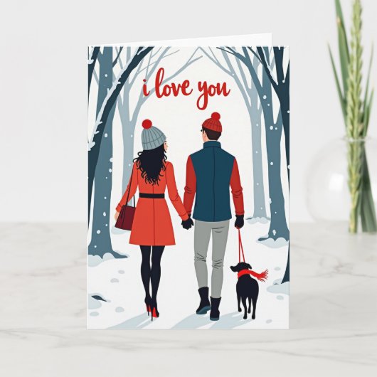 ウィンターカップル犬のカード "I Love You" カード (正面)