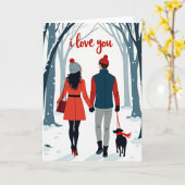 ウィンターカップル犬のカード "I Love You" カード (黄色い花)
