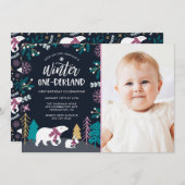 ウィンターカラフルワンダーランド誕生日 | フォト 招待状 (正面/裏面)