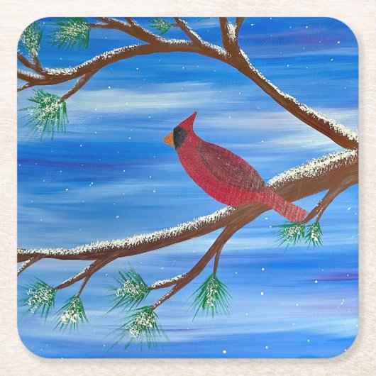 ウィンターカーディナル スクエアペーパーコースター (正面)