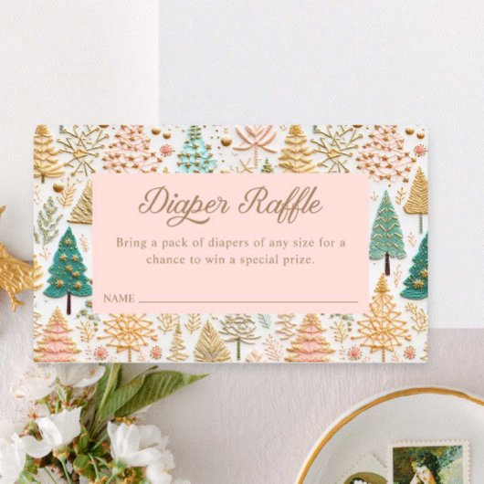 ウィンターガールベビーシャワーおむつラッフルチケット エンクロージャーカード