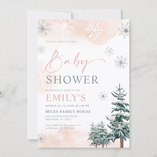 ウィンターガールベビーシャワー招待状 招待状 (正面)