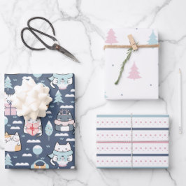 ウィンターキャッツおもしろいパステルホリデークリスマス ラッピングペーパーシート