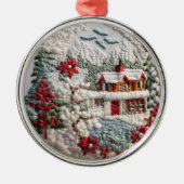 ウィンターキャビンのクリスマスホリデーズフェイク刺繍 メタルオーナメント (正面)
