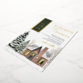 ウィンターキャビンコテージグ素朴リー結婚ンズ 箔招待状 (回転した状態)