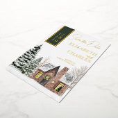 ウィンターキャビンコテージ素朴グリーンザデイト 箔招待状 (回転した状態)