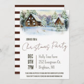 ウィンターキャビン、コテージクリスマスホリデーパーティー 招待状 (正面/裏面)