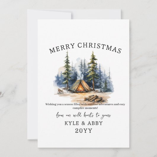 ウィンターキャンピングボファイアムーンライトクリスマスフォレスト シーズンカード (正面)