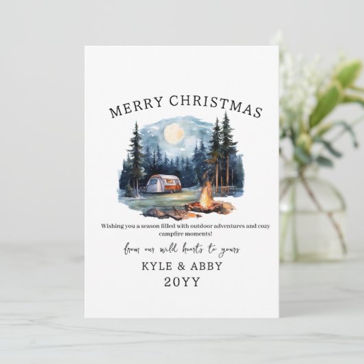 ウィンターキャンピングボファイアムーンライトクリスマスフォレスト 招待状 (スタンド正面)